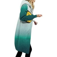 Дамски леки якета Хелоуин печат свободен ръкав с качулка пуловер Топ дълъг яке Зелен XL