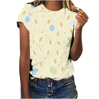 Scyoekwg великденски ризи за жени тениски с къс ръкав лято удобни леки ежедневни тениски на екипажа на екипажа Великденски яйце графични тийнейджъри Блузи Просвета бежов S