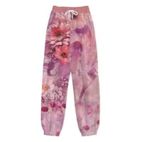 Гамаши за жени йога панталони Контрол на корема тренировки модни ежедневни печат еластични панталони на талията дълги прави панталони суитчани розови m