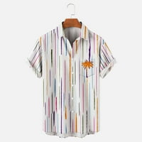 Мъжки цветни блокови ивици джобни ризи палмово дърво Небрежни тениски летни тийнейджъри редовно прилепнали тениски геометрична графична блуза v шия къси ръкави върхове просвета оранжево xl