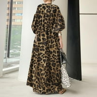 Женски рокли леопардов отпечатан ръкав O-Neck дълга рокля