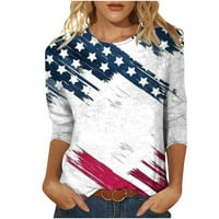Американска риза на знамето жени, женски ръкав екипаж тениска Най-висок ден на независимостта Тениска за печат на тениска за свободното време днес клирънс Уайт 3