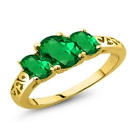 Скъпоценен камък ЦАР 18К жълто позлатено сребро зелено Нано смарагд филигран стил камък пръстен за жени