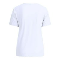 Дамски блузи плюс размер жени с късо ръкав Цветя отпечатани V-образни върхове тий тениска блуза бяла s