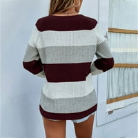 Cllios райета пуловери за жени, плетени с дълъг ръкав топ цветен блок Crewneck Пуловер Уютен пуловер джъмпер есенни пуловери за жени