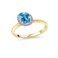 Gem Stone King 1. CT Swiss Blue Topaz Pink Lab Grown Diamond 10K Yellow Gold Ring с бяло злато