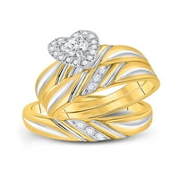 Солидна 10k жълто злато негово и нейното кръгло диамантено сърце съвпадение двойка три пръстена булчински годежен пръстен сватбени ленти комплект CT. -