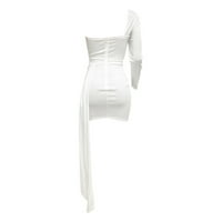 CAICJ Сватбена рокля Женски от рамото тяло Midi Ress Bell с къс ръкав Елегантна парти рокли с молив бяло, xl