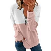 Женски суитчър Кардиган Небрежен дълъг ръкав Colorblock Zip Loose Pullover Top