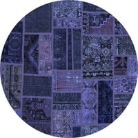 Ahgly Company Machine Pashable Indoor Round Packwork Blue Transitional Area Rugs, 8 'Round