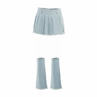 Yinguo Denim Street Skirt Trend Fashion Casual All Denim Плисирана пола деним капак на краката l
