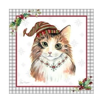 Жан Плут 'карирана Коледа с котка х' платно изкуство