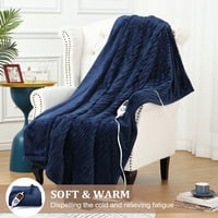 Райета с фланелен електрическо хвърляне на одеяло с автоматично изключване, тъмно синьо