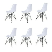 Дизайнерска група Бяла трапезария кухненски столове с черни крака,комплект от 6 броя