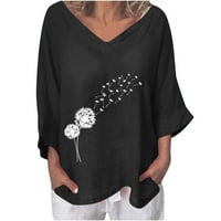 Дамски върхове Небрежно разхлабена мода за жени Лятна V-образно деколте с късо ръкав принт ежедневна тениска блуза в продажба