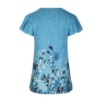 Homadles модерна тениска за жени- в продажба кръгла шия отпечатани графични върхове сини размер xl