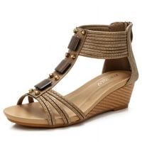 Гладиаторски сандали за жени с клин платформа римски сандали на петата отворени еластични обувки