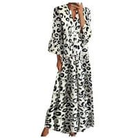 Дамски леопардов отпечатан ръкав люлееща се макси рокли ежедневно v Врат свободни удобни ваканции ежедневно подредени разрошни разточителна дълга рокля бяла xl