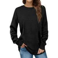 Есен зимни суичъри за жени екипаж в врата с дълъг ръкав туника върхове солиден цвят пуловер ежедневни разхлабени ризи блуза черно m
