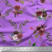 Soimoi Purple Poly Georgette Leaves & Faith Rose Floral Print Fabric край двора