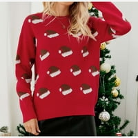 Коледа пуловер жените кръг врата Дълъг ръкав пуловер Карикатура модел плета мек пуловер червен с