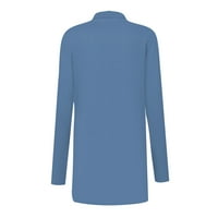 Женски палта якета за жени модни ежедневни плътни цветове с дълъг ръкав с дълъг ръкав със средна дължина дамски върхове сини l