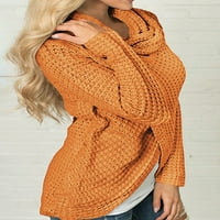 Asyoly жени Turtleneck плетен пуловер Асиметричен бутон за джъмпер за пуловер