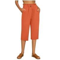Dtydtpe жени моден масивен цвят памук еластични панталони плаж от свободното време панталони оранжеви m