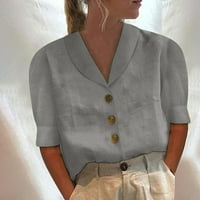 Дамски блузи и блузи, летен клирънс，жени средата на ръкав Случайни в-врата плътен цвят хлабав бутон риза блуза върхове