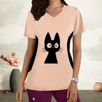 Дами тениска с къс ръкав v Вратни котки отпечатани плюс размер жени прости дрехи улично облекло за свободното време