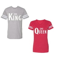 Кралят Кралицата Университетска двойка, съвпадаща с тениска в стил памучна фланелка, контрастиращи ивици на ръкави