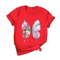 Uublik Fashion Women Butterfly Print с къса ръкав кръгла врата Новост графични върхове