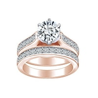 1. Карат кръгла форма бяла естествена диамантена булчинска годежа сватбен пръстен в 14k твърд розов златен пръстен размер-6