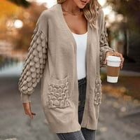 WHLBF Женски жилетки пуловер отворен предни светли тегло модни жени зимни солидни цветни джобове ежедневни дълги ръкави с дълъг пуловер палто кардиган блузи върхове