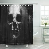Бяла смърт страшен гръндж череп черен дизайн с Хелоуин тъмен скелет зъл ретро лице готическа завеса за душ