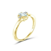 Бижутериклуб Аквамарин Пръстен Рожден Камък Бижута-0. Карат Аквамарин 14к позлатен Сребърен пръстен бижута с бял диамантен акцент-скъпоценни камъни пръстени с хипоалергенна 14к позлатена сребърна лента