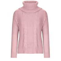 Дамски Поло пуловери-на клирънс Дълъг ръкав Около врата Поло случайни Пуловер Дамски пуловери върхове розов размер М