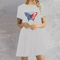 Дамски летни рокли мода Екипажа врата къс ръкав патриотична туника миди рокли ежедневни удобни 4-ти юли Дамски рокли