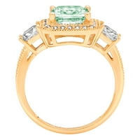 3. CT блестяща принцеса Cut симулиран зелен диамант 14k жълто злато пасианс с акценти три камъни пръстен SZ 9.25