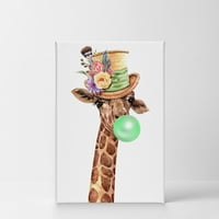 Усмивка Арт дизайн Портрет на жирафа, носещ цветна шапка дъвчене зелено балонче