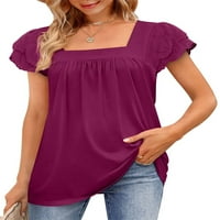 Sanviglor жени тениска u шия летни върхове с къс ръкав тениска бохемски пуловер празнична туника блуза лилаво s