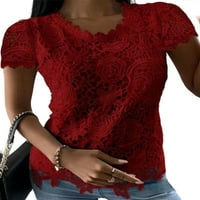 Zdcdcd плюс размер дамски солиден цвят дантелено плетене на една кука с къси ръкави блузи върхове S-5XL