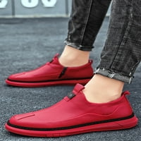 Lacyhop Mens Flats Slip на ежедневни обувки Неплъзгащи се маратонки Спортни ципски хляба удобни комфортни обувки за ходене червено 8.5