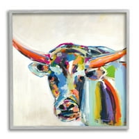 Ступел Начало Дé Кор дълъг рог говеда дъга Абстрактен портрет Червено синьо, 24, проектиран от Мелиса Лионс, сива рамка