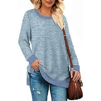 Жени ежедневни солидни о-ощитни пачуърки с дълъг ръкав пуловер прорез блузна тениска върхове облечени есенни риза пуловери пуловер