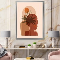 Дизайнарт 'Абстрактен портрет на красиво момиче и тропически палмови листа' модерен арт принт в рамка