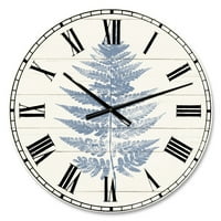 Дизайнарт' синя папрат печат върху дърво ' традиционен стенен часовник