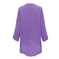 Блузи за жени модни ежедневни разхлабени плътни цветове v шия с дълъг ръкав блуза върхове памук и ленени леки ризи за пуловер за гамаши