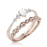 Ослепителен минималистичен 1. Каратово круша Diamond Moissanite Classic годежен пръстен, достъпен сватбен пръстен в 10k твърда розова злато, подарък за нейния подарък за жена, обещаващ пръстен, булчински комплект,