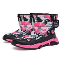 Avamo Girls Winter Boot Comfort Топли обувки Плюшени облицовани снежни ботуши Разходки на открито ежедневно калф черно розово 1y